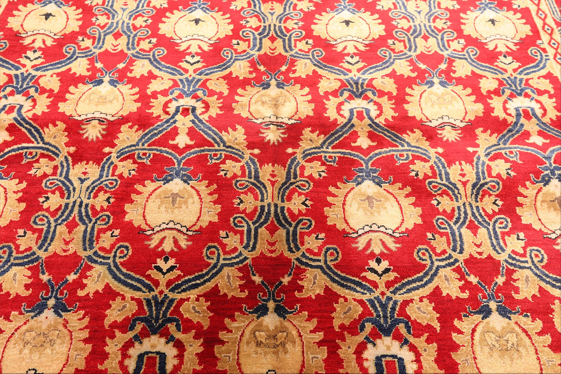8x10 Red, Navy, Gold Color Hand Knotted Agra Wool Traditional Oriental Rug