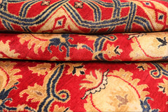 8x10 Red, Navy, Gold Color Hand Knotted Agra Wool Traditional Oriental Rug