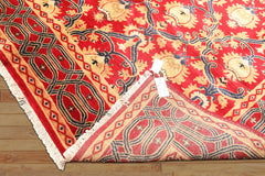 8x10 Red, Navy, Gold Color Hand Knotted Agra Wool Traditional Oriental Rug