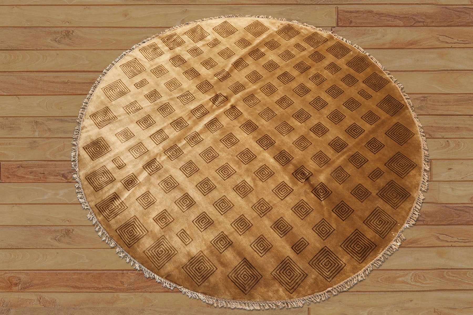 8' Round Tan, Brown, Color Hand Knotted Tibetan New Zealand Wool Modern & Contemporary Oriental Rug