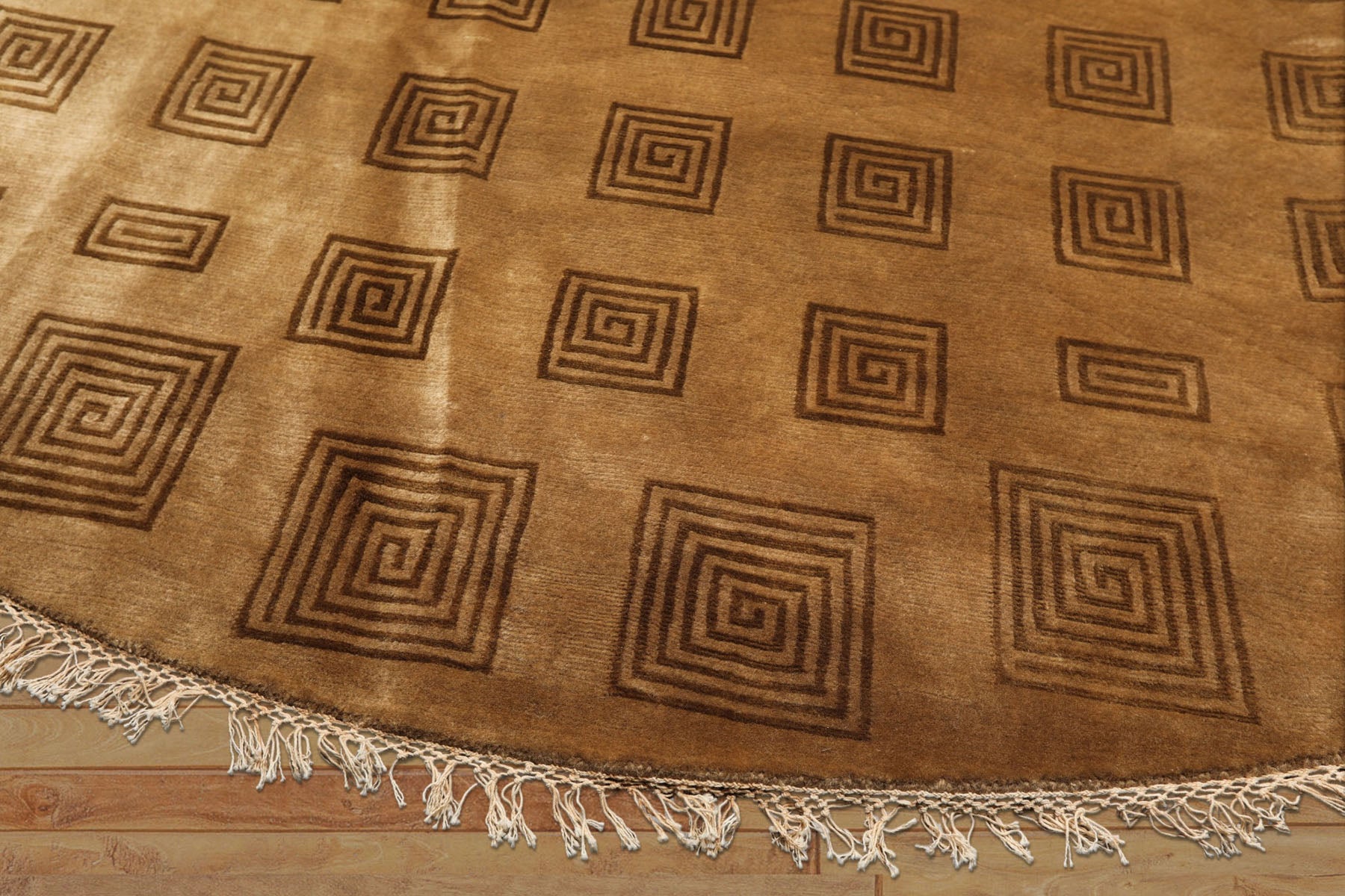 8' Round Tan, Brown, Color Hand Knotted Tibetan New Zealand Wool Modern & Contemporary Oriental Rug
