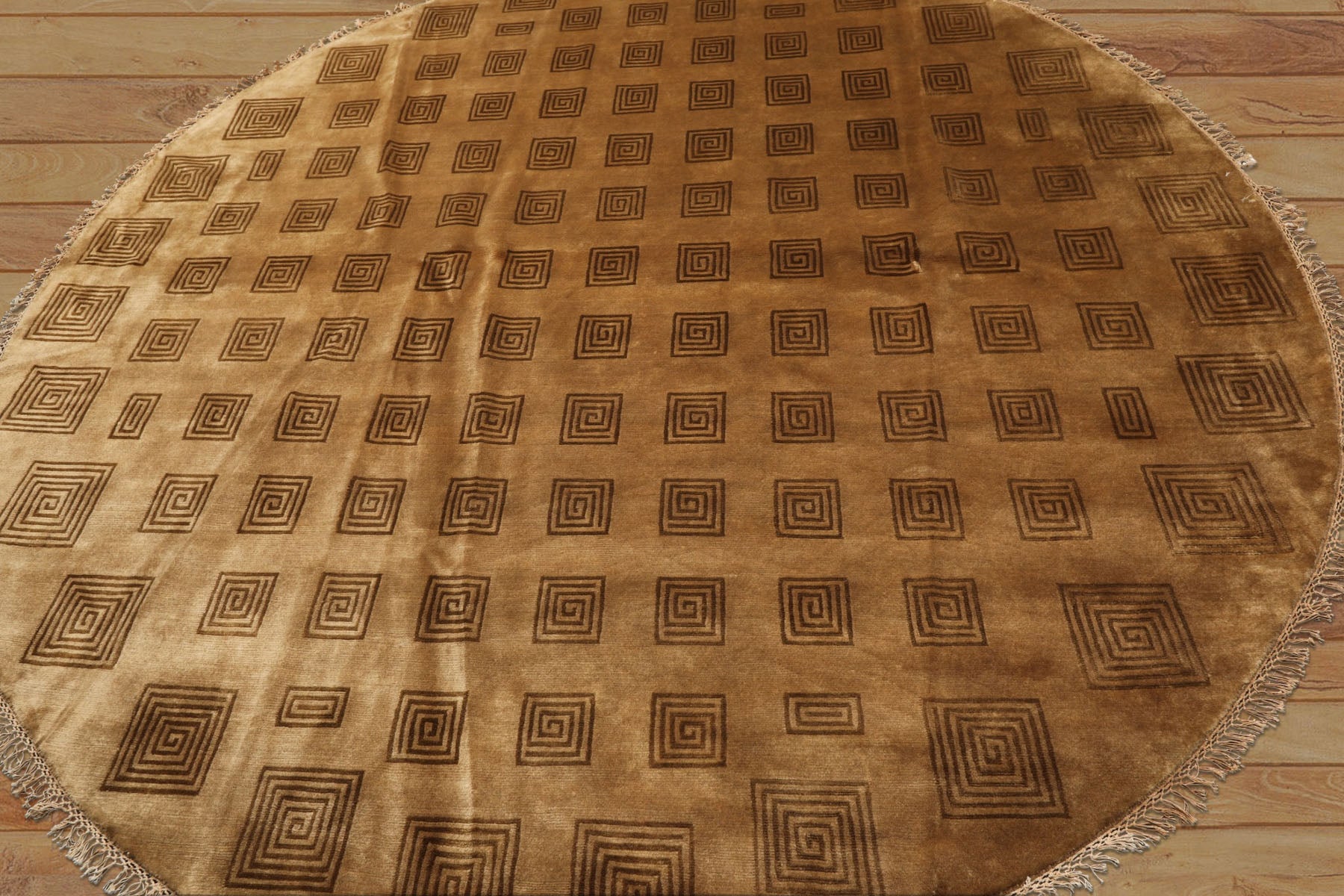 8' Round Tan, Brown, Color Hand Knotted Tibetan New Zealand Wool Modern & Contemporary Oriental Rug