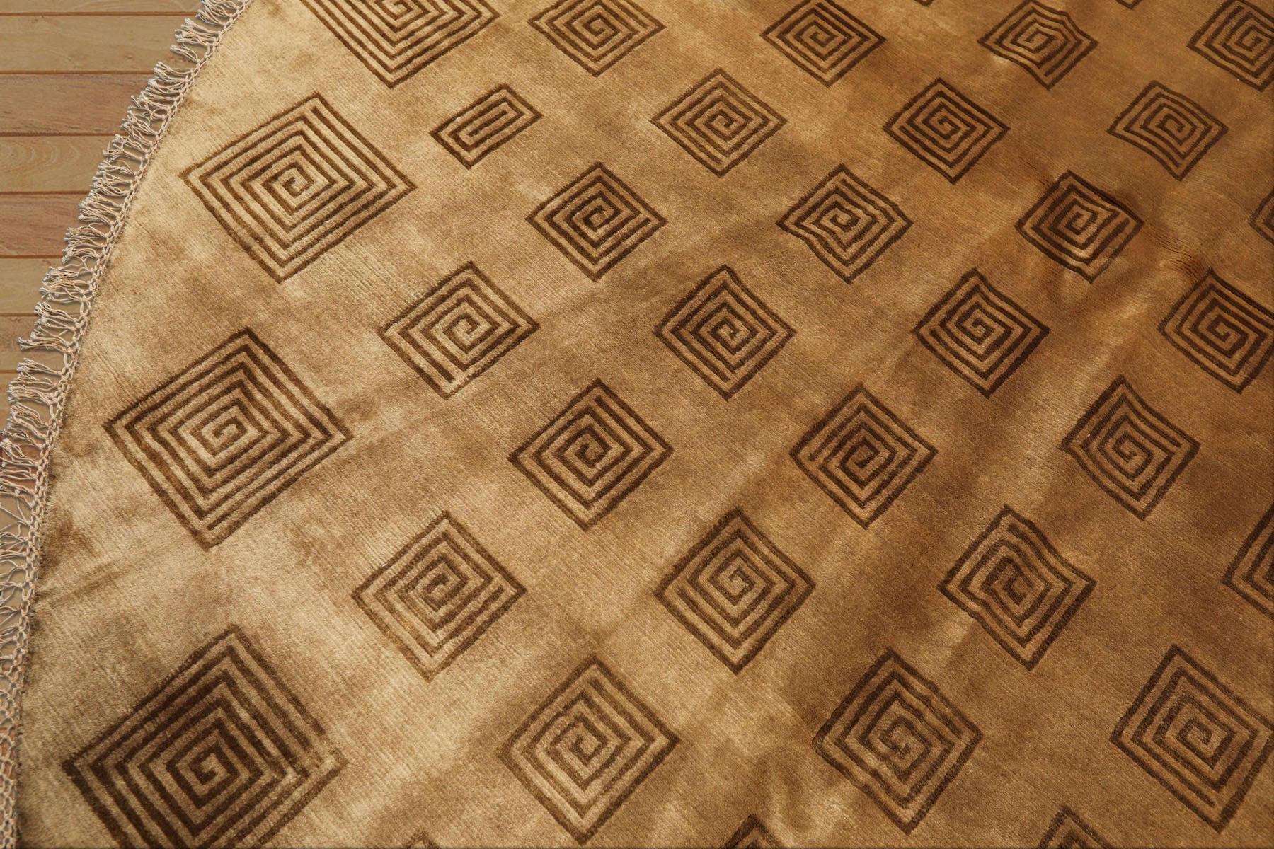 8' Round Tan, Brown, Color Hand Knotted Tibetan New Zealand Wool Modern & Contemporary Oriental Rug