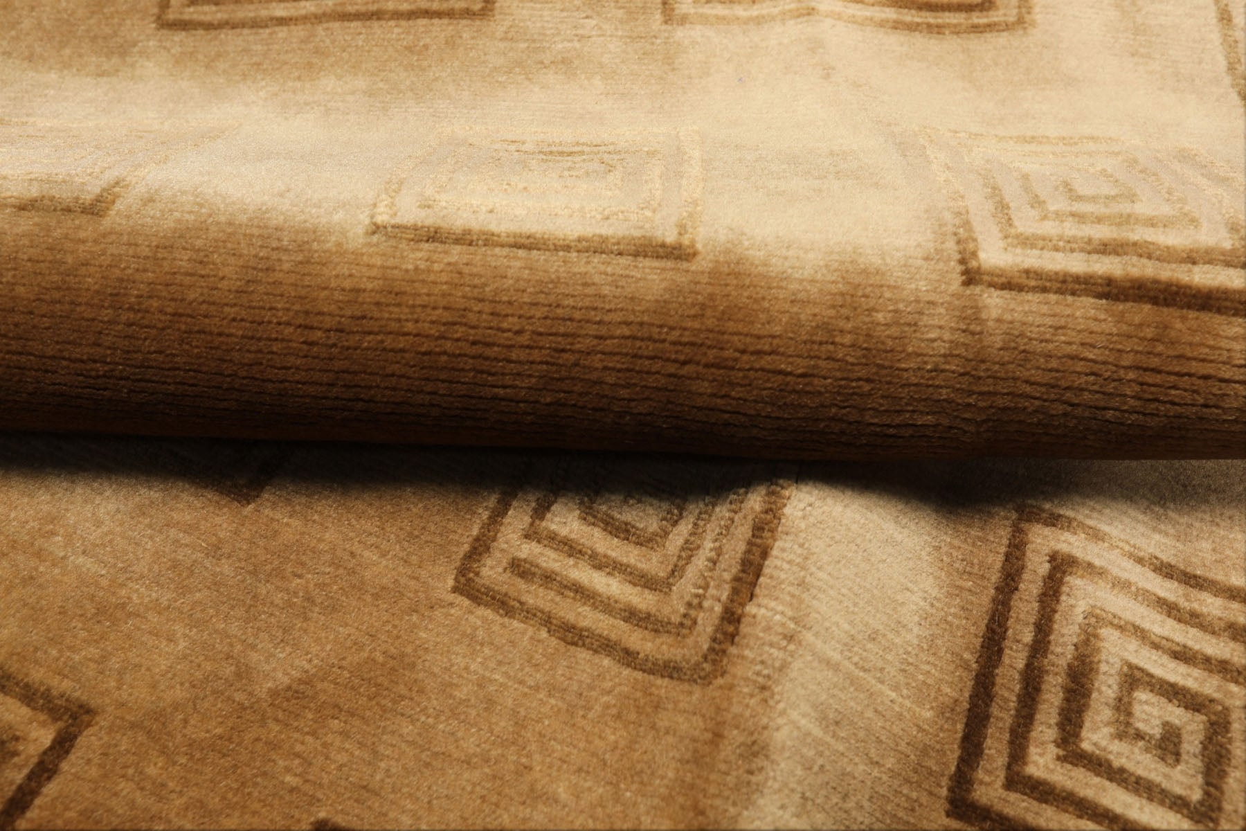 8' Round Tan, Brown, Color Hand Knotted Tibetan New Zealand Wool Modern & Contemporary Oriental Rug
