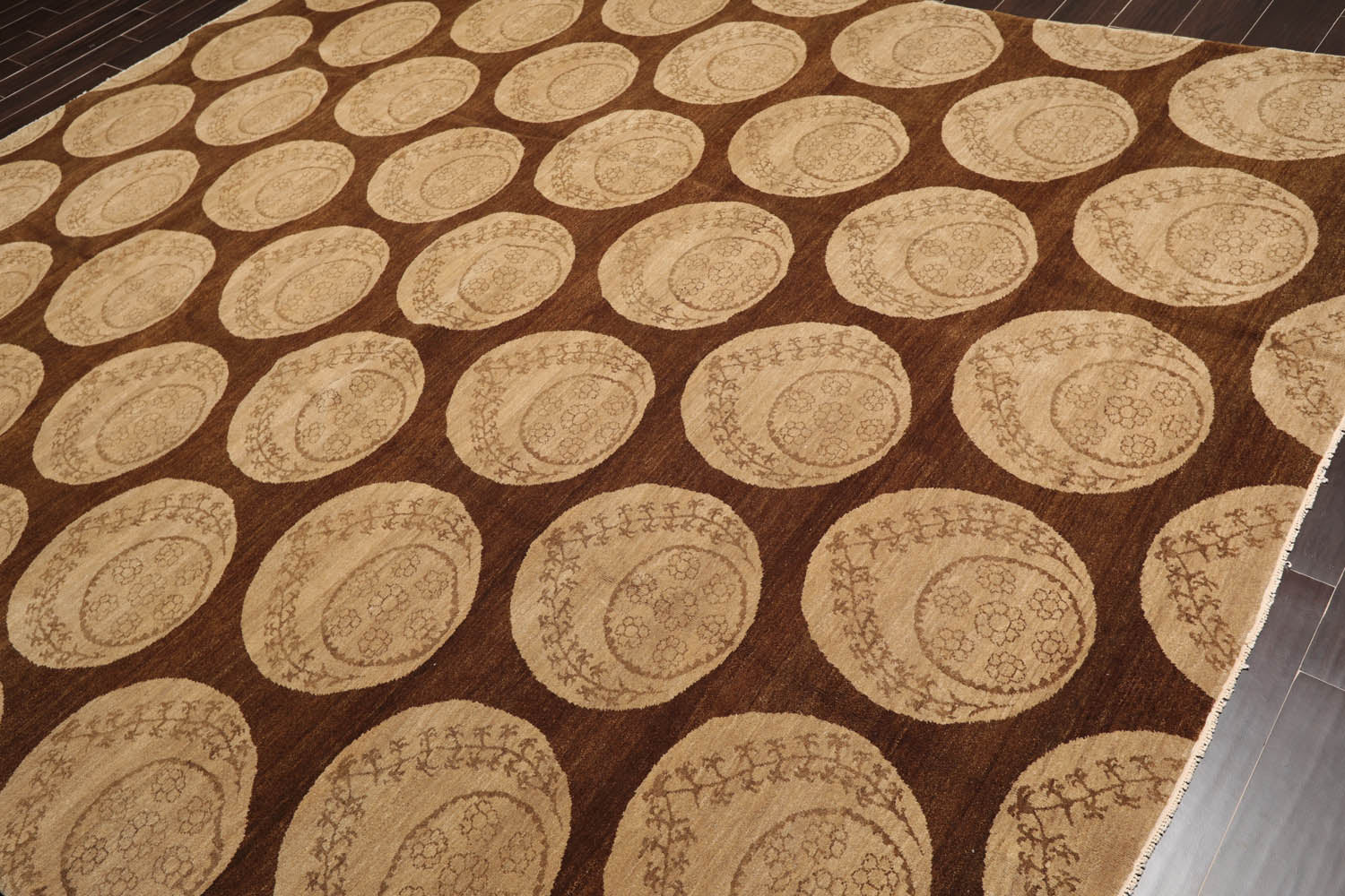 9x12 Olive, Beige, Brown Color Hand Knotted All-Over 100% Wool Transitional Oriental Rug