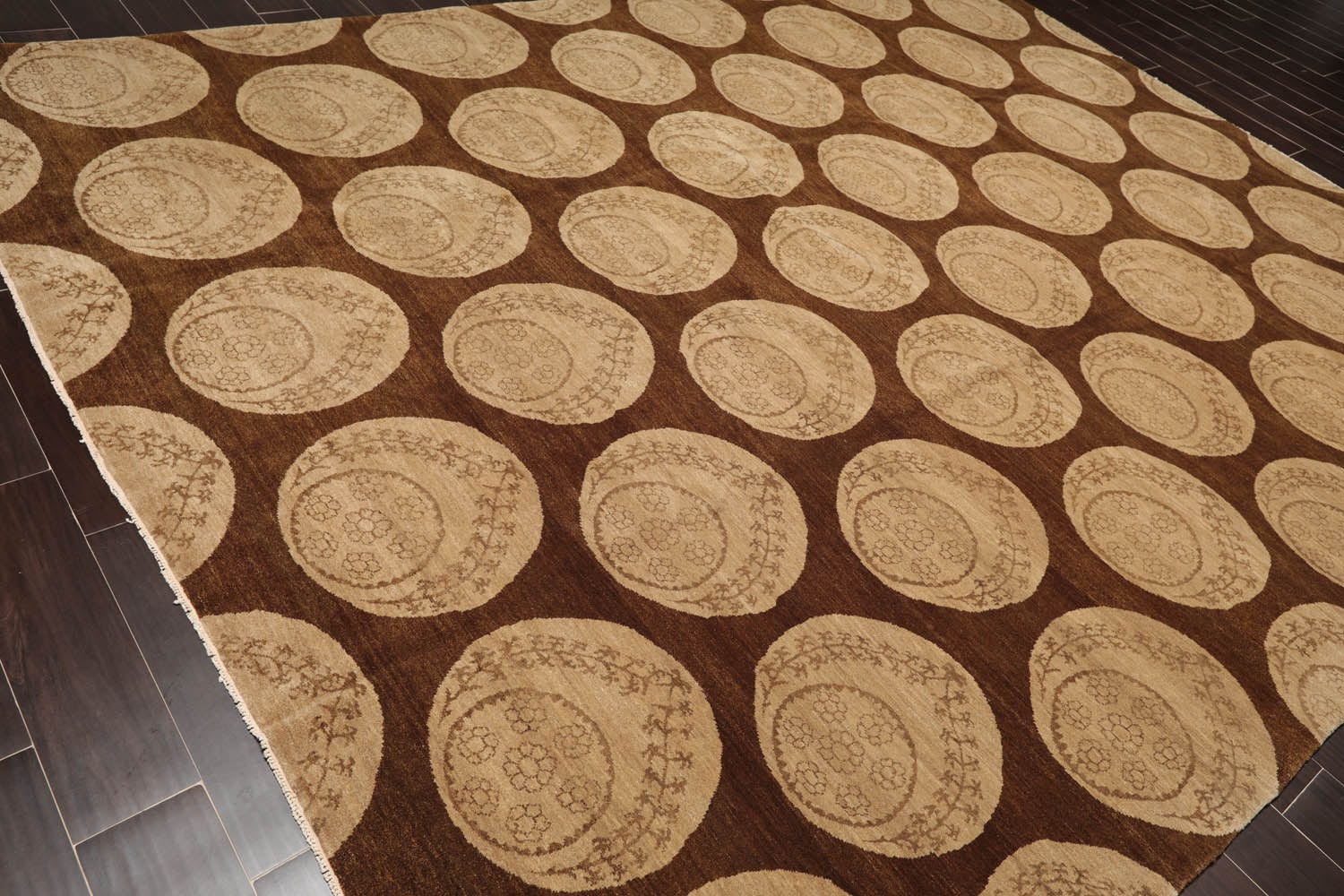 9x12 Olive, Beige, Brown Color Hand Knotted All-Over 100% Wool Transitional Oriental Rug