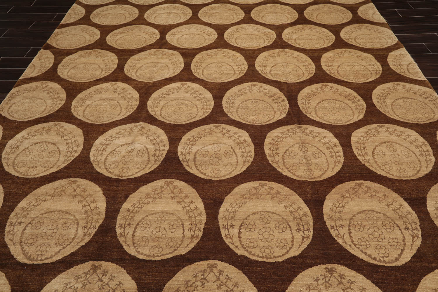 9x12 Olive, Beige, Brown Color Hand Knotted All-Over 100% Wool Transitional Oriental Rug