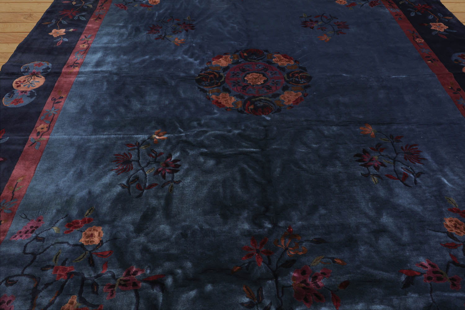 10x14 Navy, Plum, Peach Color Hand Knotted All-Over 100% Wool Traditional Oriental Rug