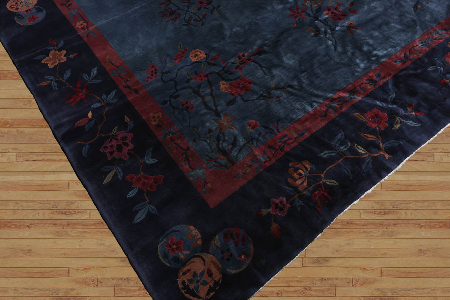 10x14 Navy, Plum, Peach Color Hand Knotted All-Over 100% Wool Traditional Oriental Rug