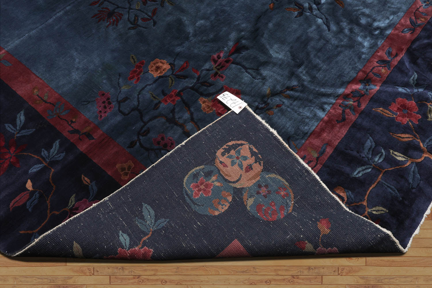 10x14 Navy, Plum, Peach Color Hand Knotted All-Over 100% Wool Traditional Oriental Rug