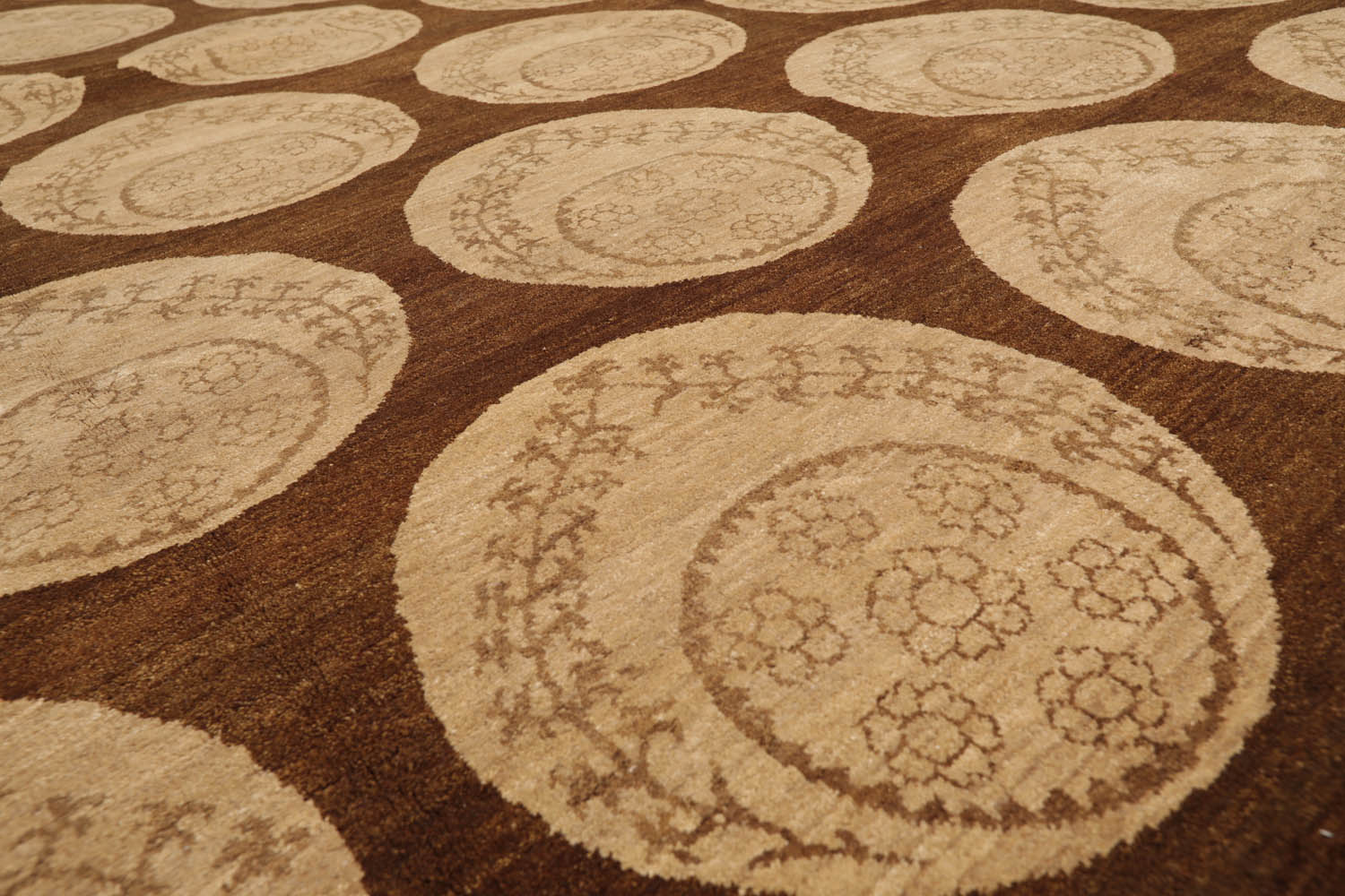 9x12 Olive, Beige, Brown Color Hand Knotted All-Over 100% Wool Transitional Oriental Rug