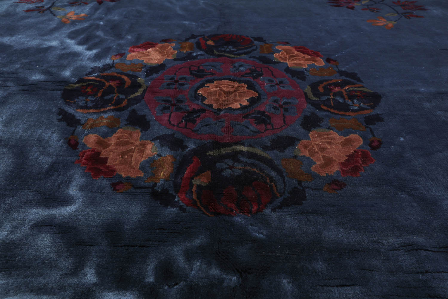 10x14 Navy, Plum, Peach Color Hand Knotted All-Over 100% Wool Traditional Oriental Rug