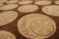 9x12 Olive, Beige, Brown Color Hand Knotted All-Over 100% Wool Transitional Oriental Rug
