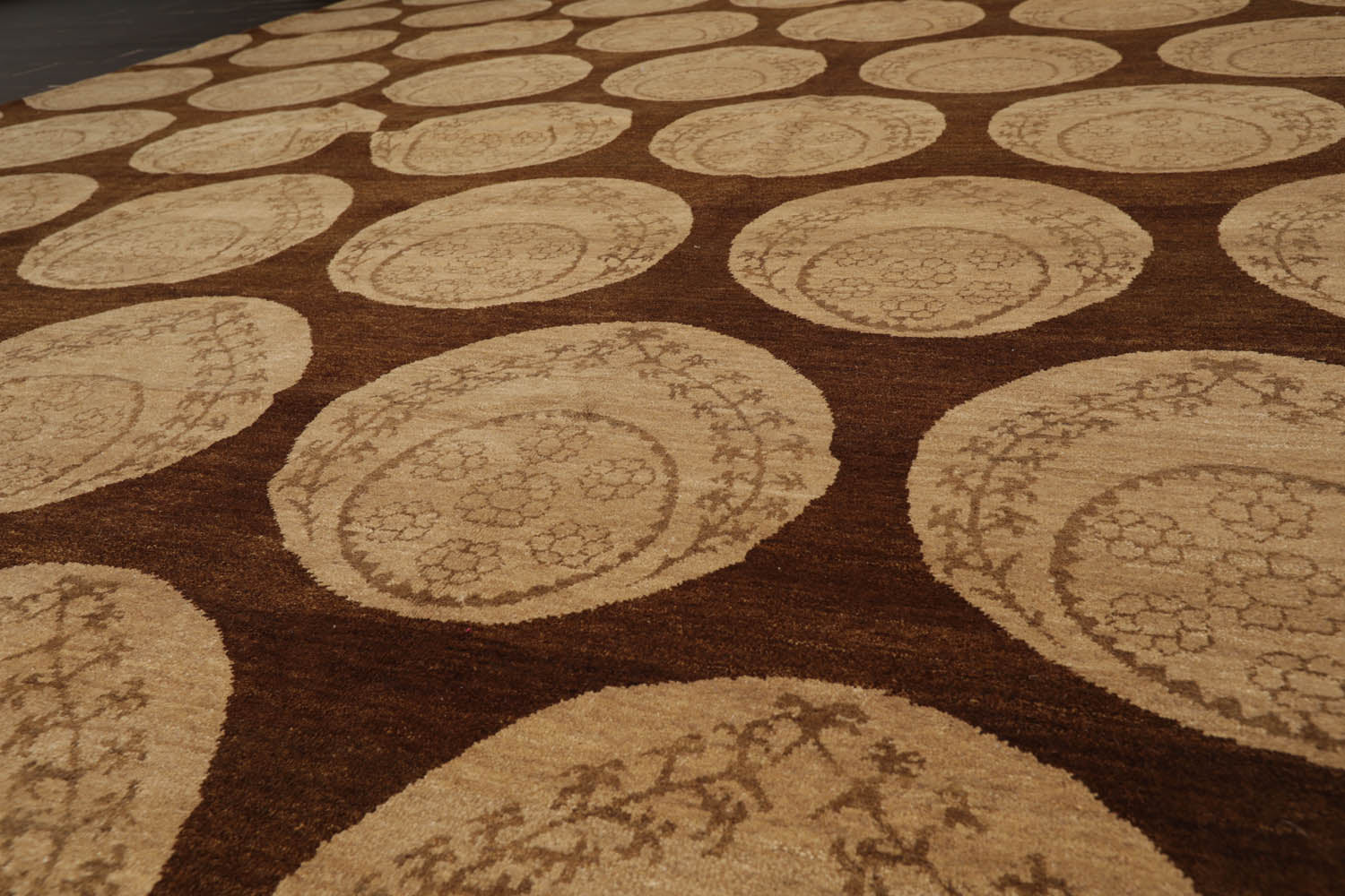 9x12 Olive, Beige, Brown Color Hand Knotted All-Over 100% Wool Transitional Oriental Rug