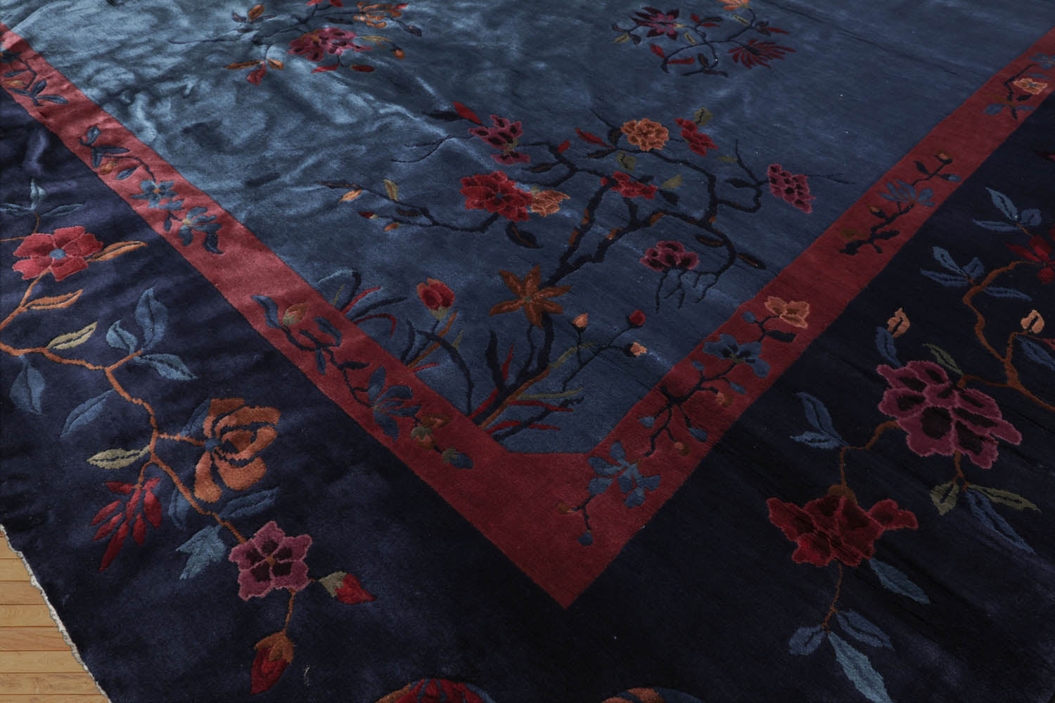 10x14 Navy, Plum, Peach Color Hand Knotted All-Over 100% Wool Traditional Oriental Rug