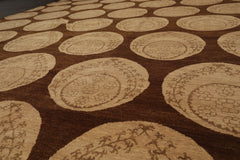 9x12 Olive, Beige, Brown Color Hand Knotted All-Over 100% Wool Transitional Oriental Rug