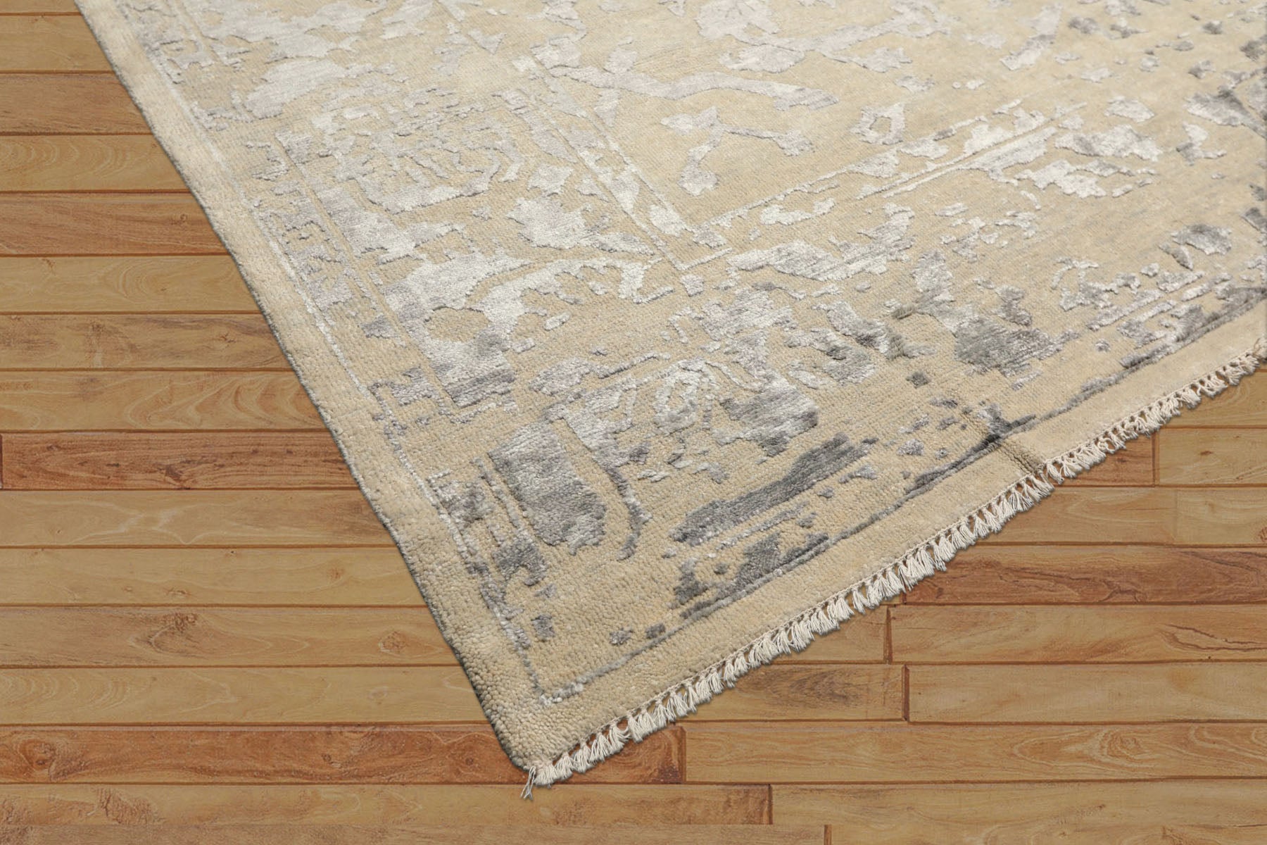8x10 Beige, Gray, Color Hand Knotted Oushak Wool & Bamboo Silk Modern & Contemporary Oriental Rug