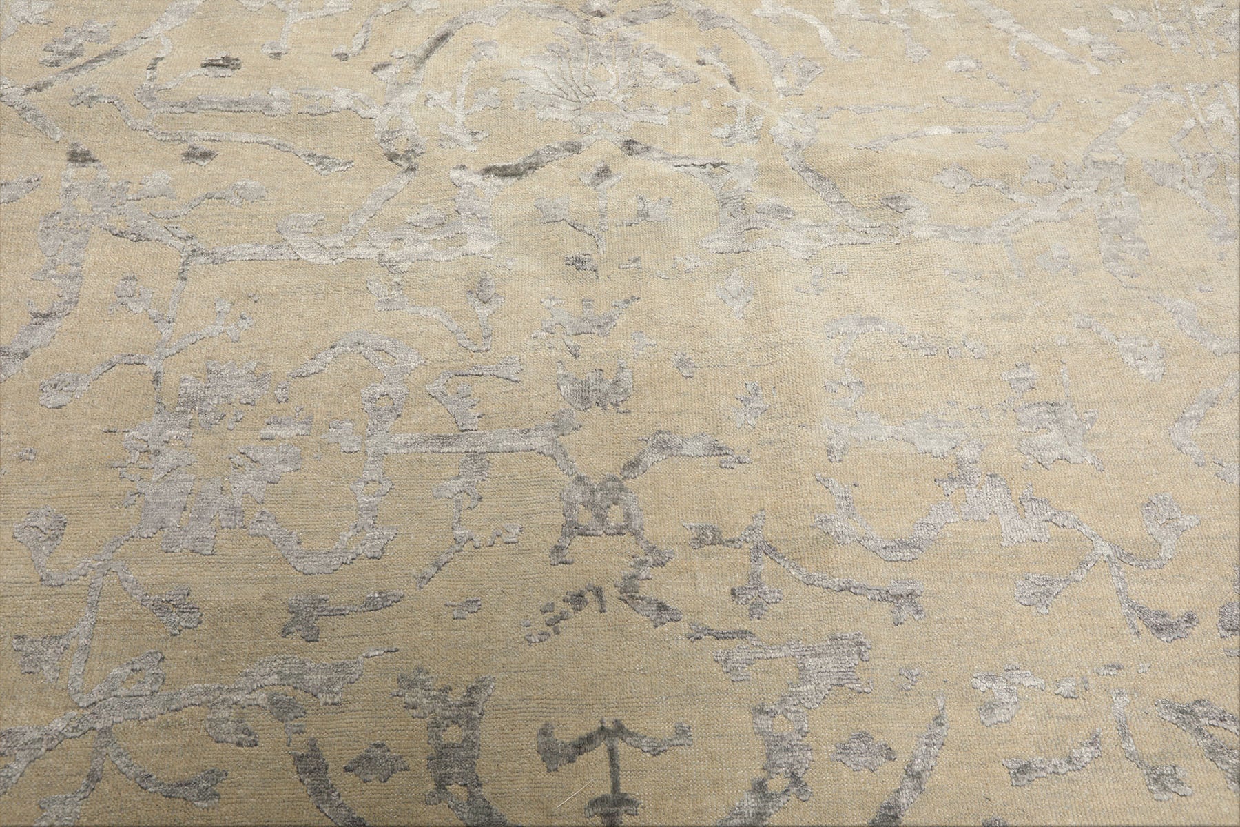 8x10 Beige, Gray, Color Hand Knotted Oushak Wool & Bamboo Silk Modern & Contemporary Oriental Rug
