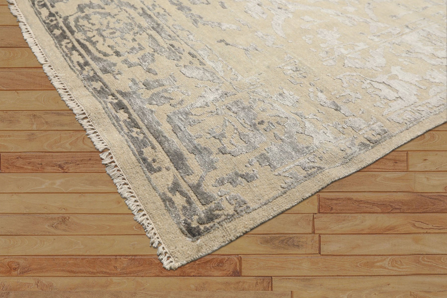 8x10 Beige, Gray, Color Hand Knotted Oushak Wool & Bamboo Silk Modern & Contemporary Oriental Rug