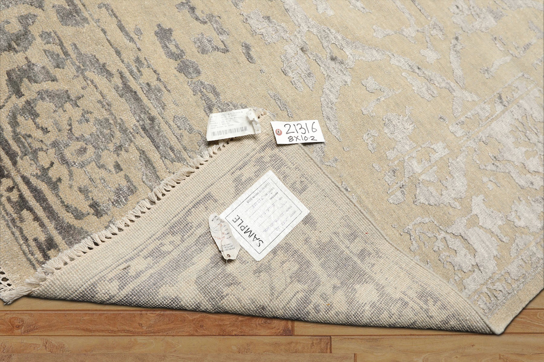8x10 Beige, Gray, Color Hand Knotted Oushak Wool & Bamboo Silk Modern & Contemporary Oriental Rug