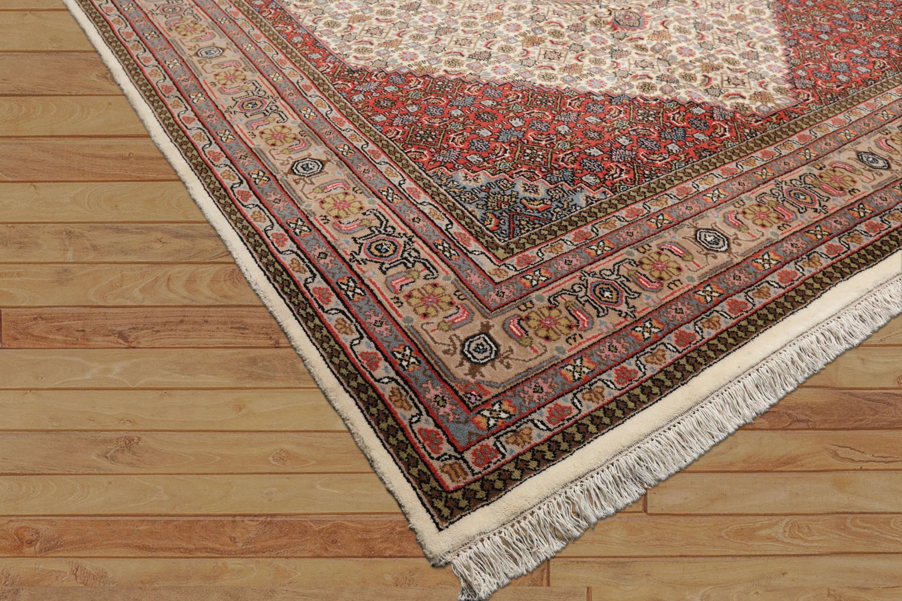 8x10 Ivory, Rose, Tan Color Hand Knotted Indo Bidjar Wool Traditional Oriental Rug