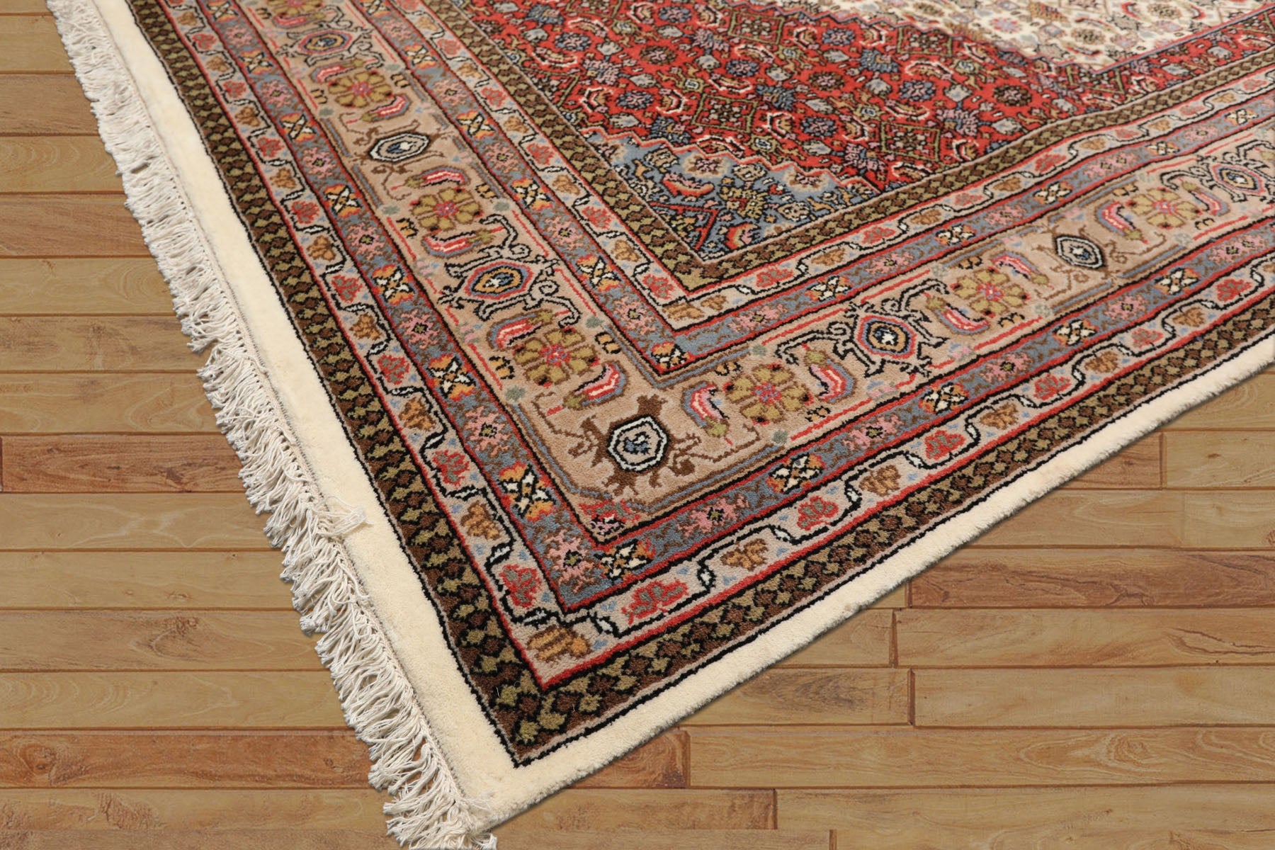 8x10 Ivory, Rose, Tan Color Hand Knotted Indo Bidjar Wool Traditional Oriental Rug