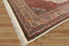 8x10 Ivory, Rose, Tan Color Hand Knotted Indo Bidjar Wool Traditional Oriental Rug