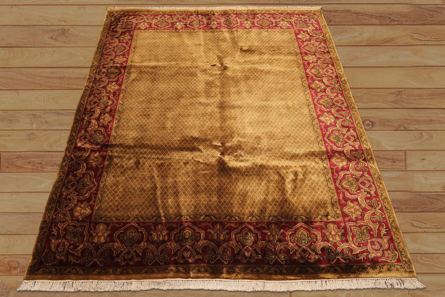 8x10 Gold, Green, Wine Color Hand Knotted Indo Persian New Zealand Wool Traditional Oriental Rug