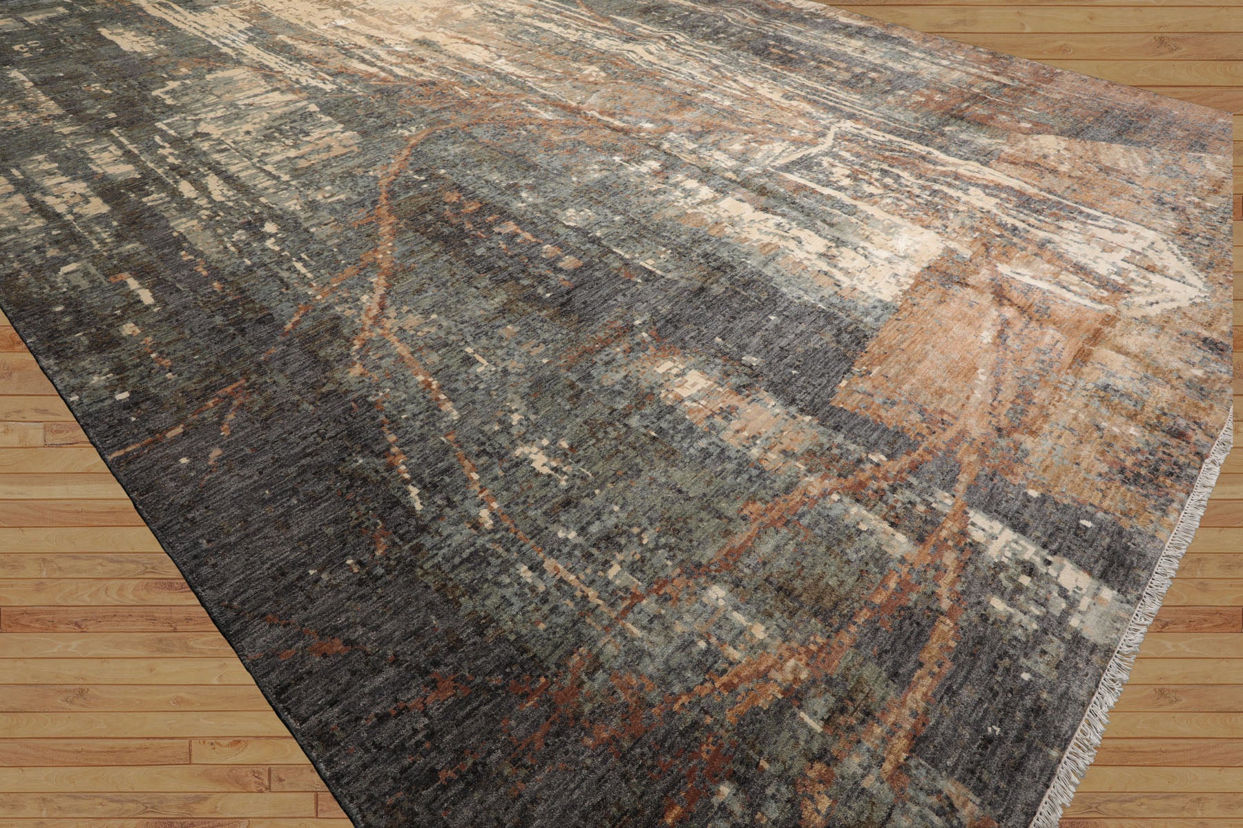 Gray 10'x14' Hand-Knotted Tibetan Wool & Silk Modern Area Rug