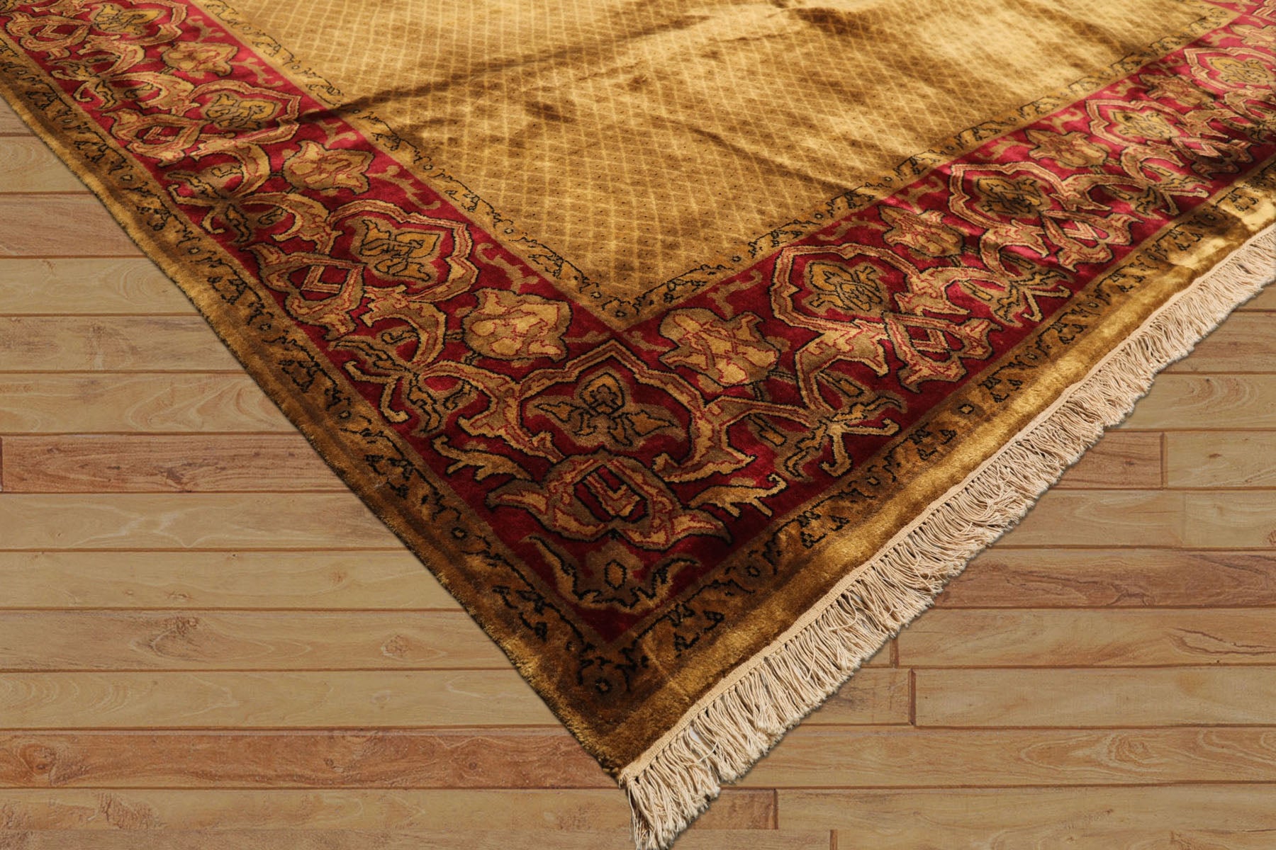 8x10 Gold, Green, Wine Color Hand Knotted Indo Persian New Zealand Wool Traditional Oriental Rug