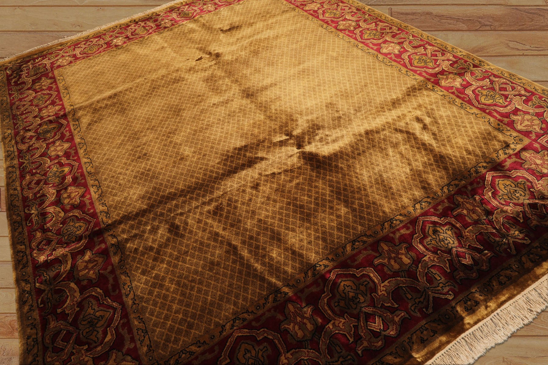 8x10 Gold, Green, Wine Color Hand Knotted Indo Persian New Zealand Wool Traditional Oriental Rug
