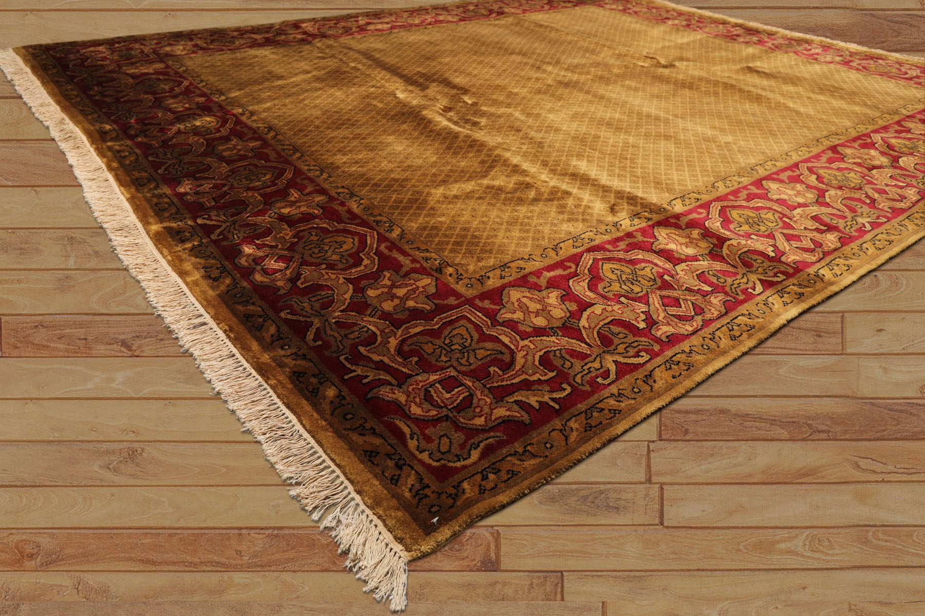8x10 Gold, Green, Wine Color Hand Knotted Indo Persian New Zealand Wool Traditional Oriental Rug