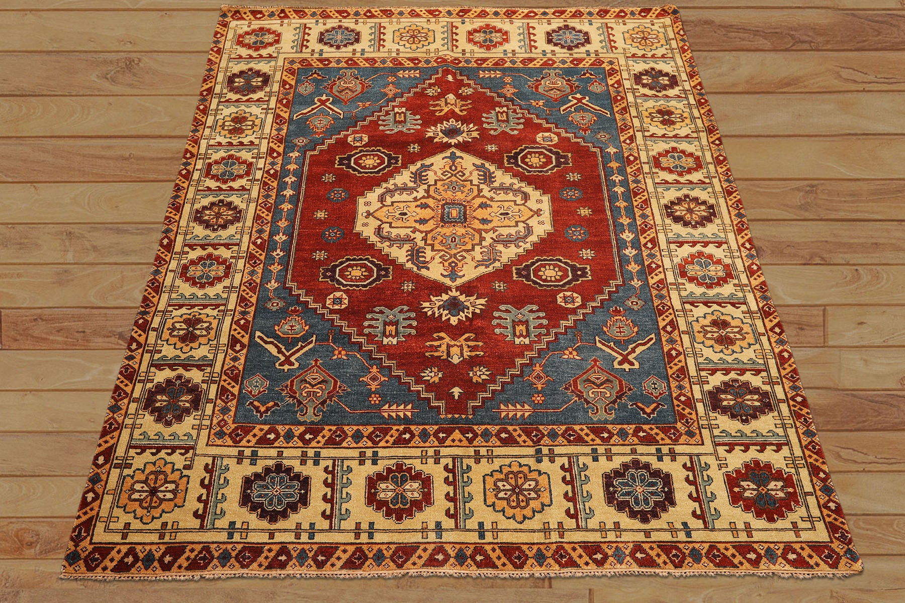 8x10 Rust, Light Gold, Blue Color Hand Knotted Oushak Wool Transitional Oriental Rug