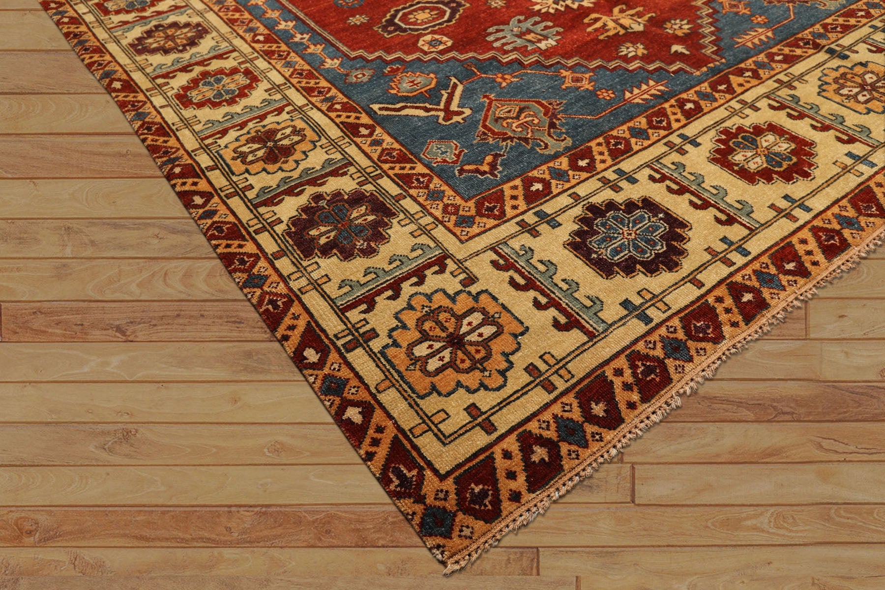 8x10 Rust, Light Gold, Blue Color Hand Knotted Oushak Wool Transitional Oriental Rug