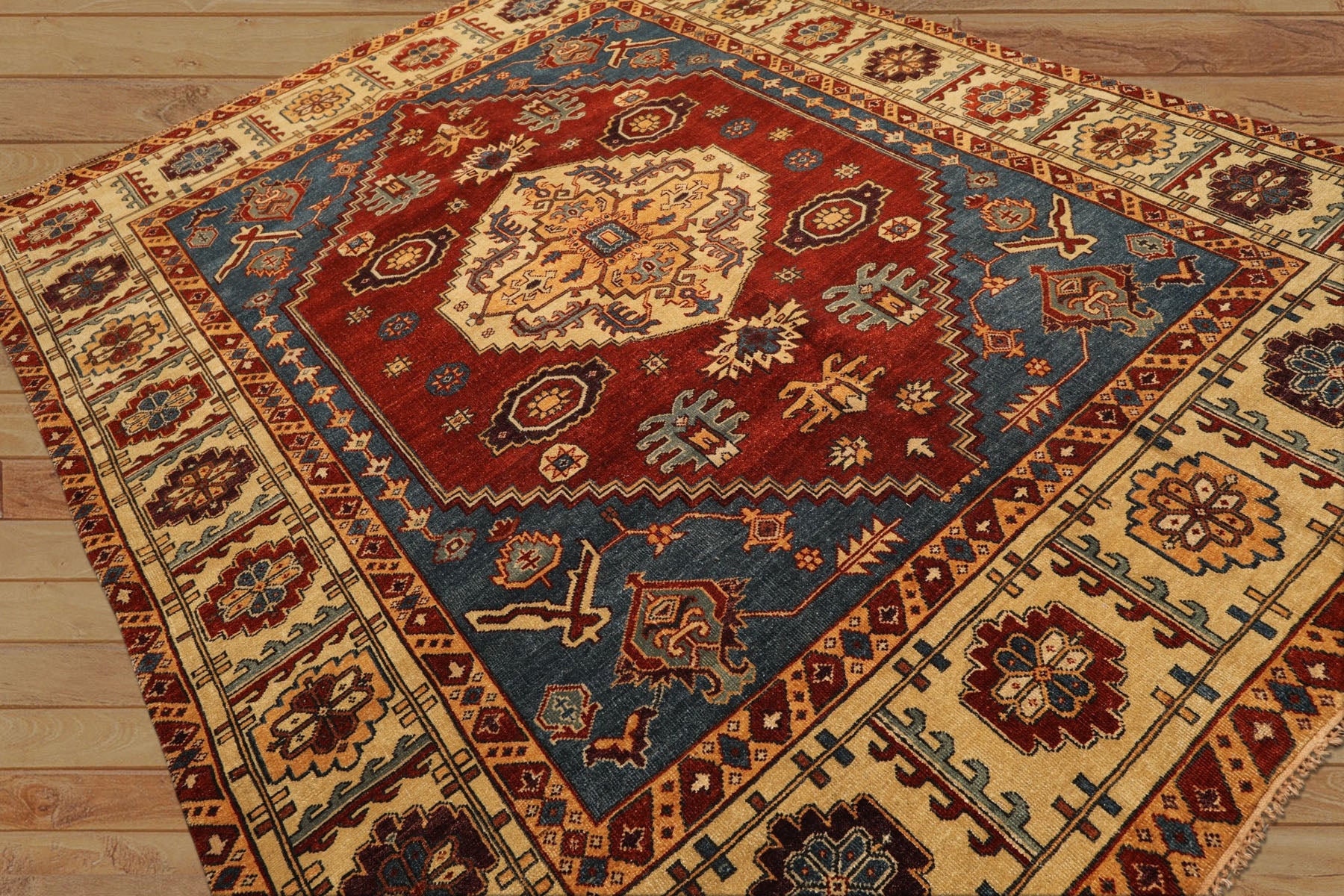 8x10 Rust, Light Gold, Blue Color Hand Knotted Oushak Wool Transitional Oriental Rug