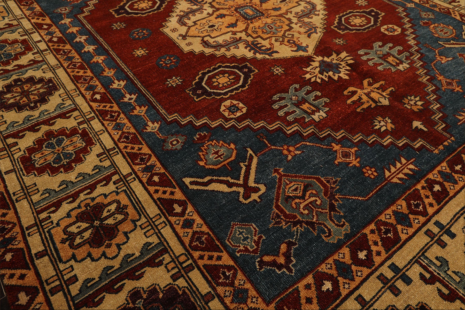 8x10 Rust, Light Gold, Blue Color Hand Knotted Oushak Wool Transitional Oriental Rug