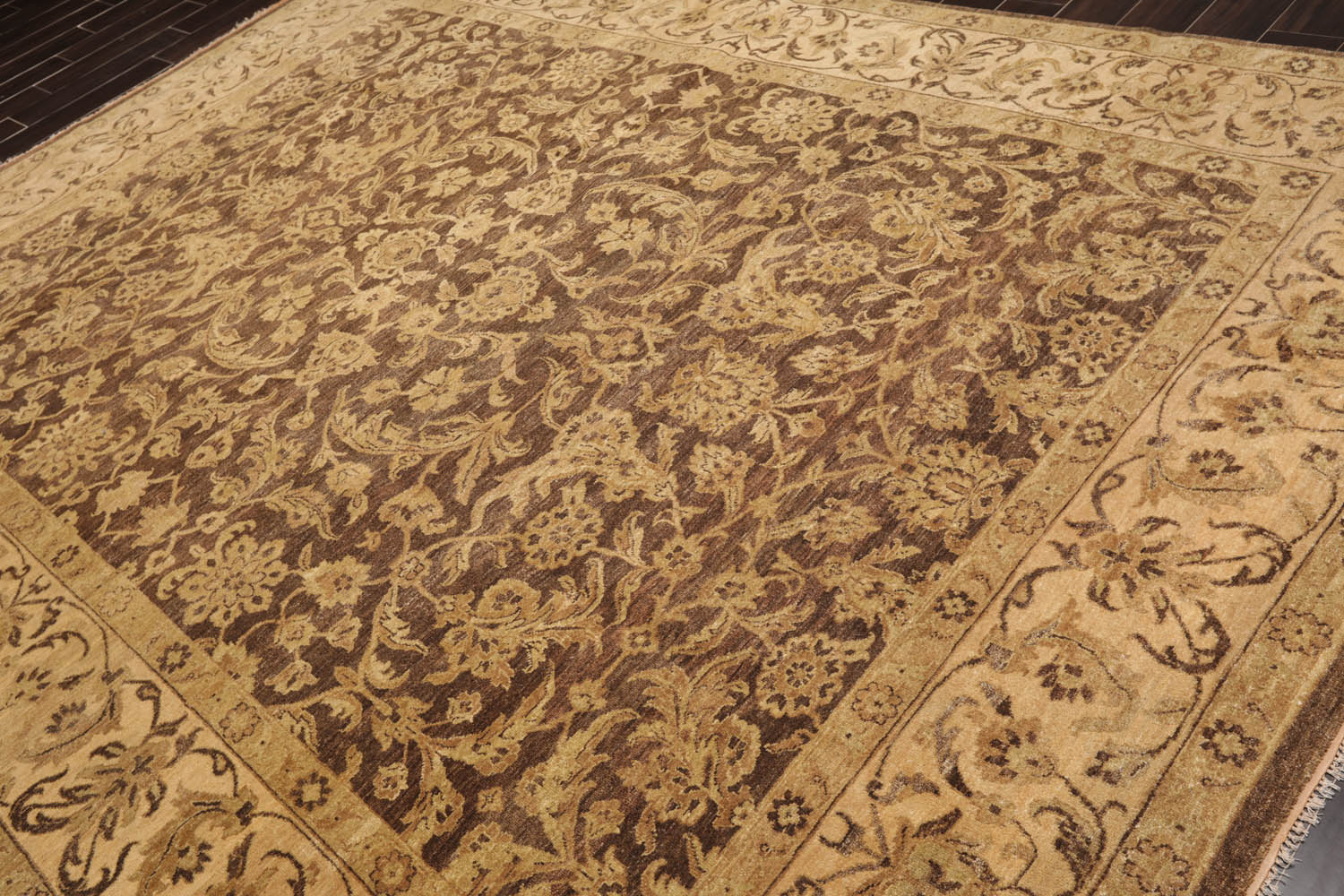 9x12 Brown, Tan, Sage Color Hand Knotted All-Over 100% Wool Traditional Oriental Rug