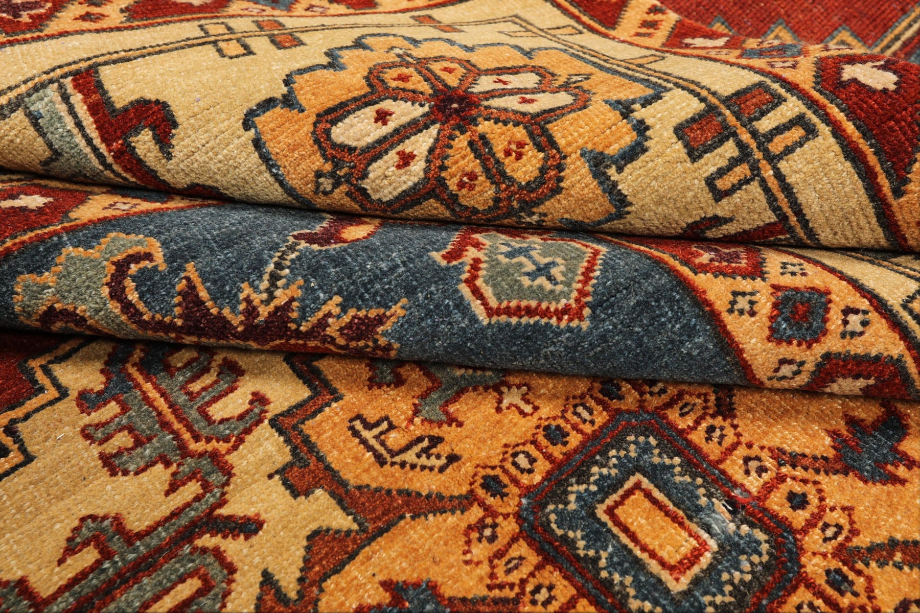 8x10 Rust, Light Gold, Blue Color Hand Knotted Oushak Wool Transitional Oriental Rug