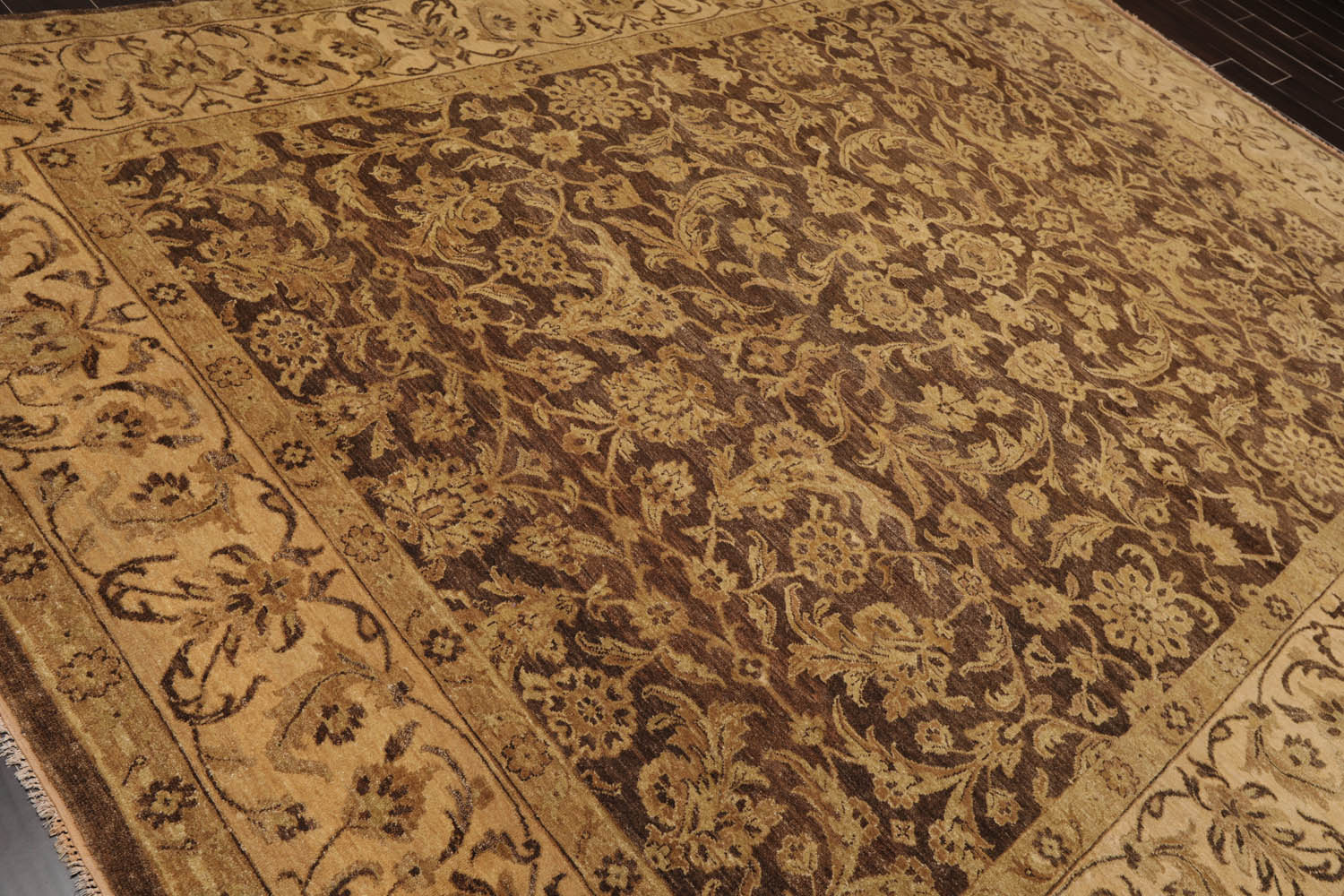 9x12 Brown, Tan, Sage Color Hand Knotted All-Over 100% Wool Traditional Oriental Rug