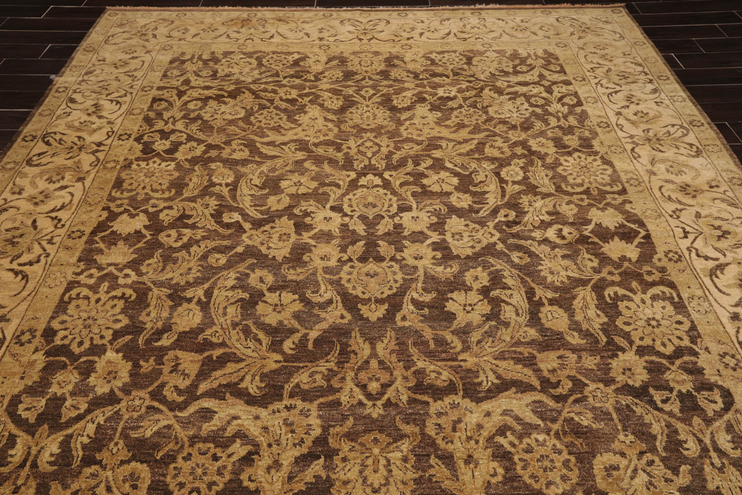 9x12 Brown, Tan, Sage Color Hand Knotted All-Over 100% Wool Traditional Oriental Rug