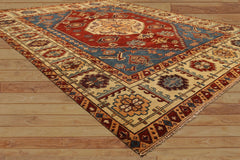8x10 Rust, Light Gold, Blue Color Hand Knotted Oushak Wool Transitional Oriental Rug