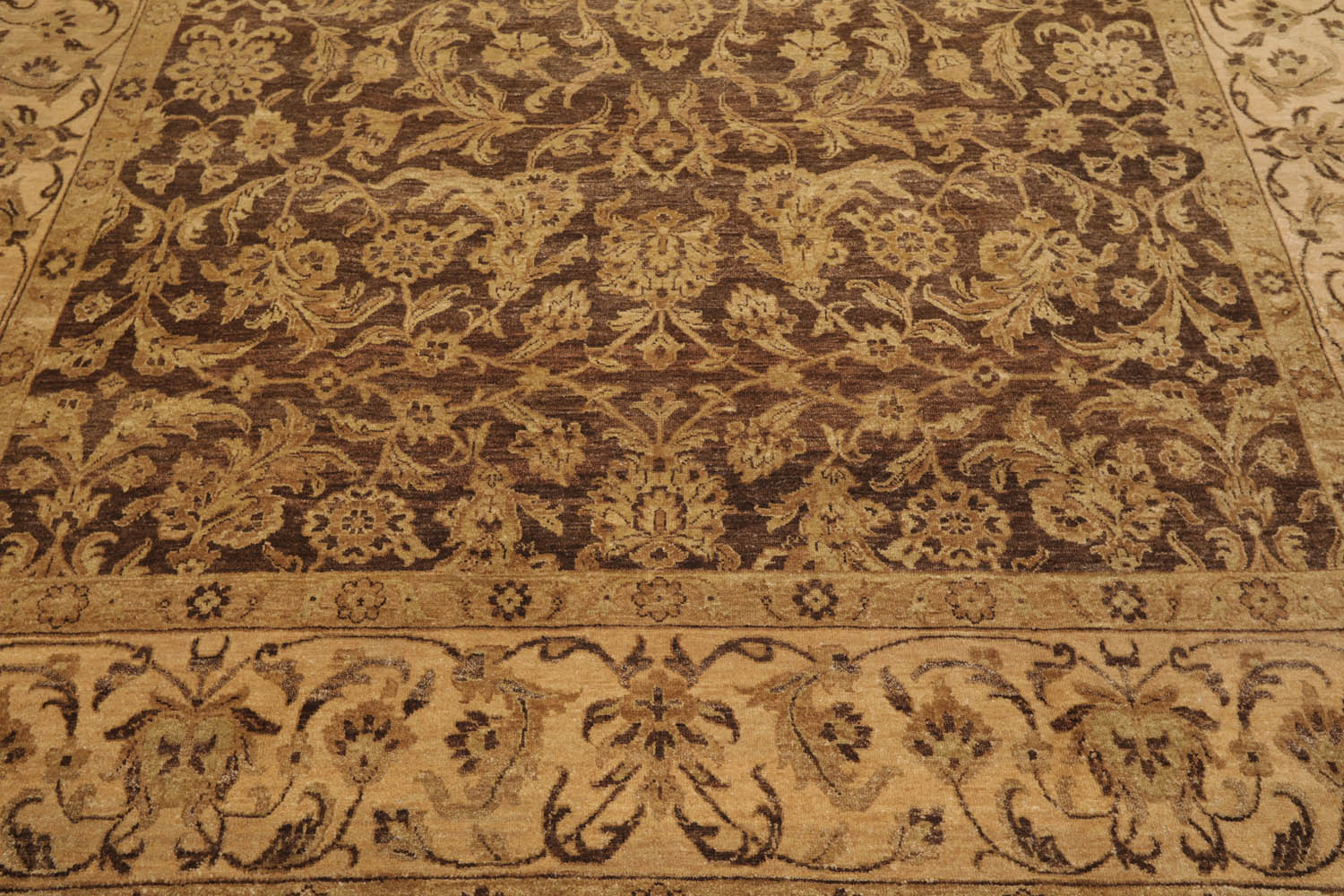 9x12 Brown, Tan, Sage Color Hand Knotted All-Over 100% Wool Traditional Oriental Rug