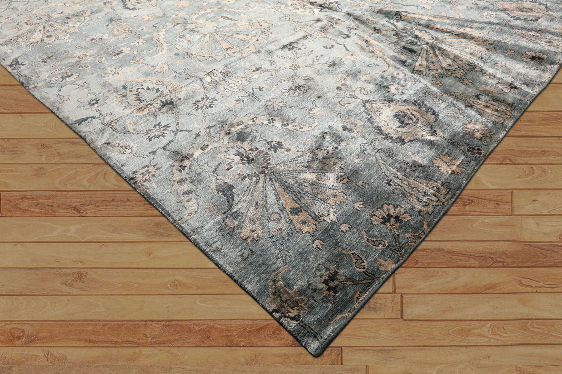 8x10 Aqua, Taupe, Beige Color Hand Knotted Tibetan Bamboo Silk Transitional Oriental Rug