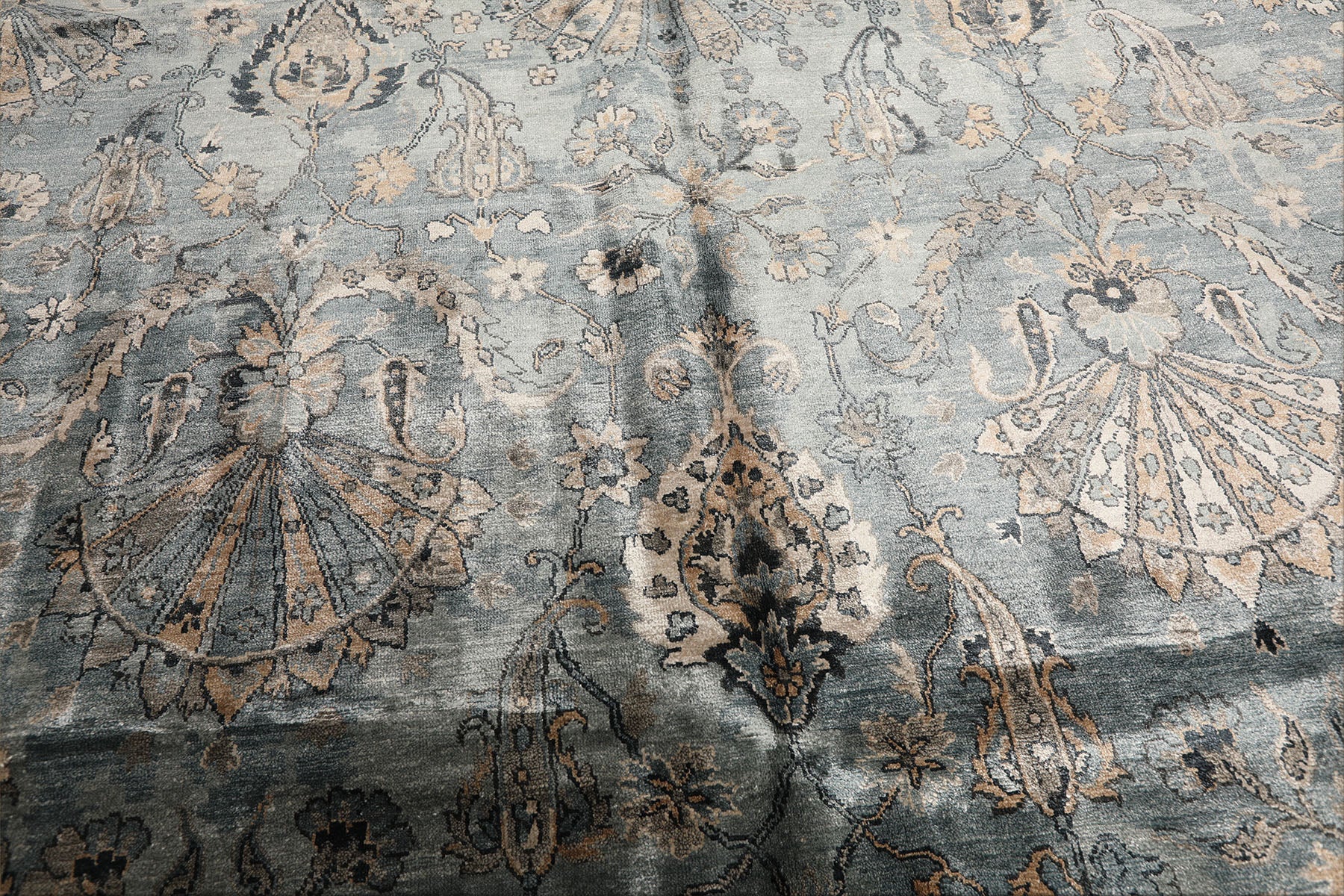 8x10 Aqua, Taupe, Beige Color Hand Knotted Tibetan Bamboo Silk Transitional Oriental Rug
