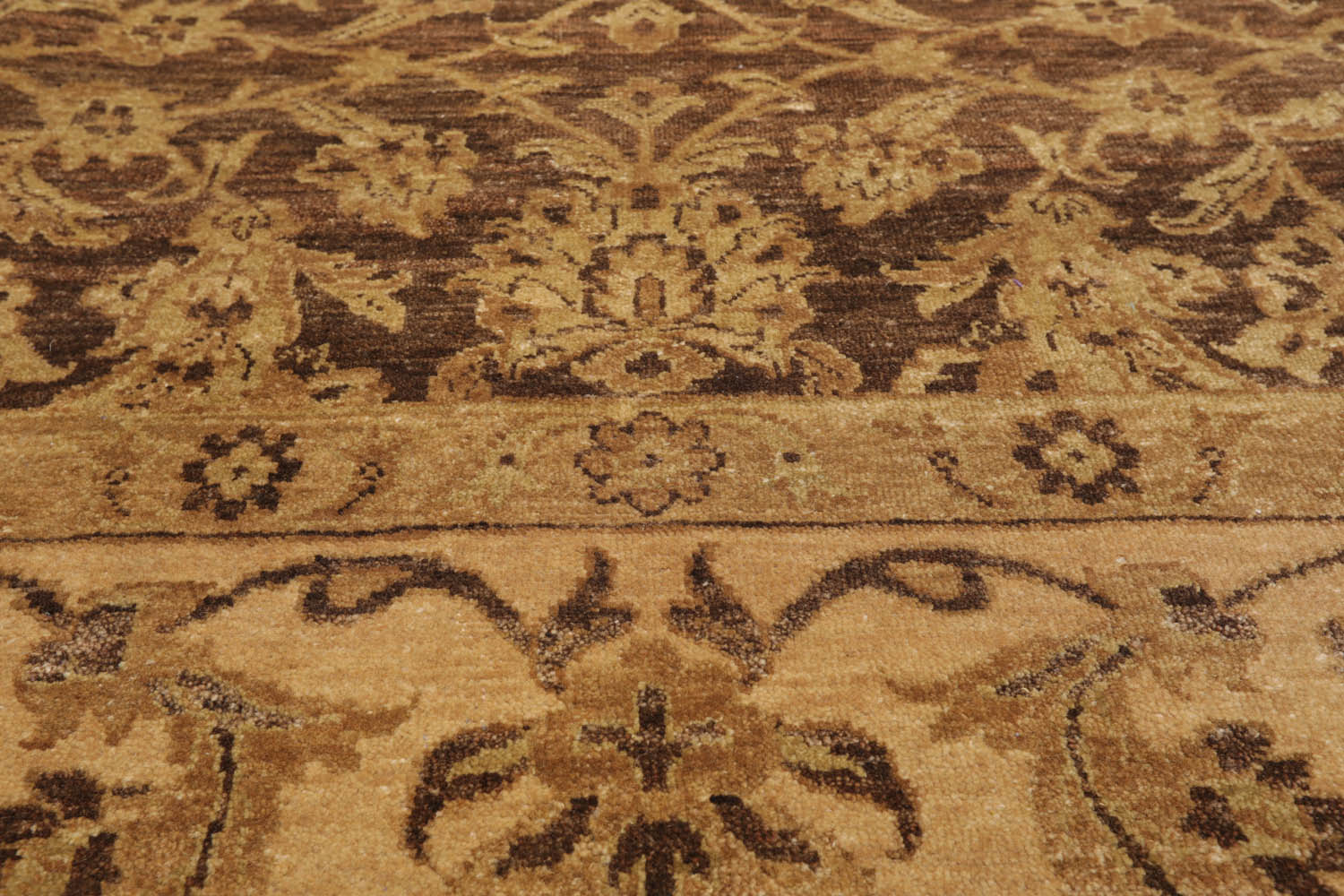 9x12 Brown, Tan, Sage Color Hand Knotted All-Over 100% Wool Traditional Oriental Rug