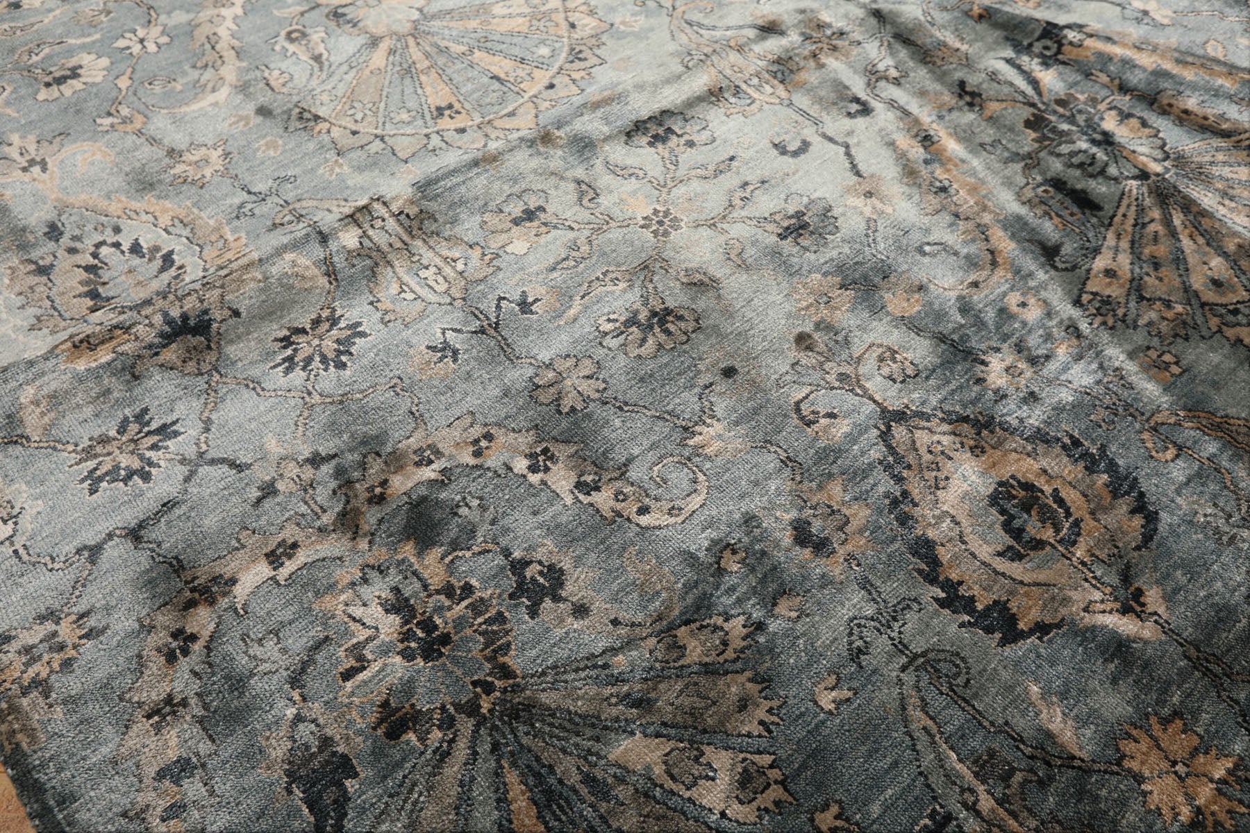 8x10 Aqua, Taupe, Beige Color Hand Knotted Tibetan Bamboo Silk Transitional Oriental Rug