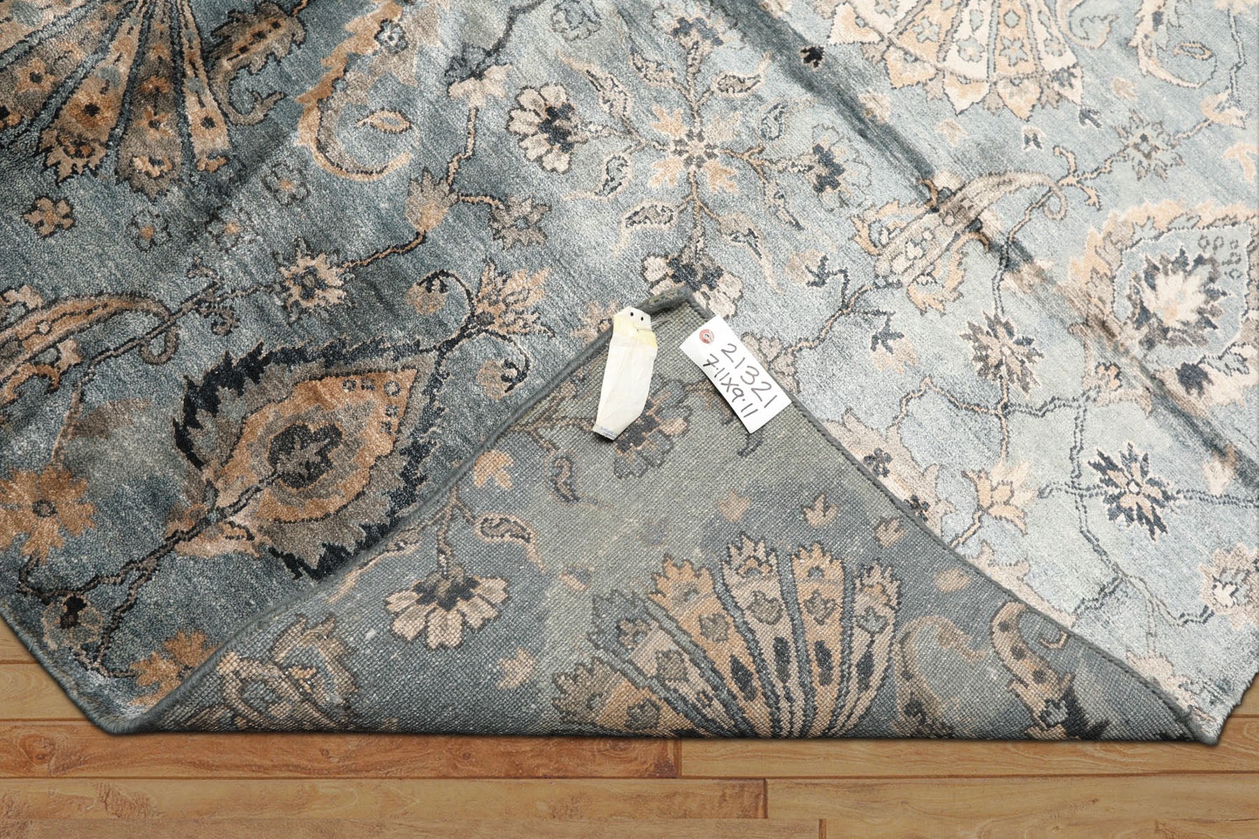 8x10 Aqua, Taupe, Beige Color Hand Knotted Tibetan Bamboo Silk Transitional Oriental Rug