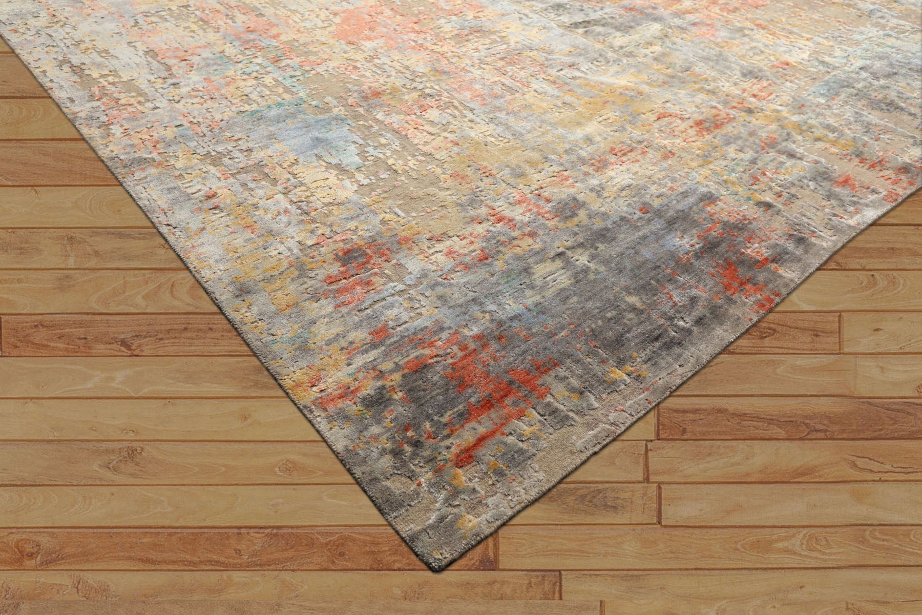 9x12 Beige, Coral, Aqua Color Hand Knotted Sherpa Wool & Bamboo Silk Modern & Contemporary Oriental Rug