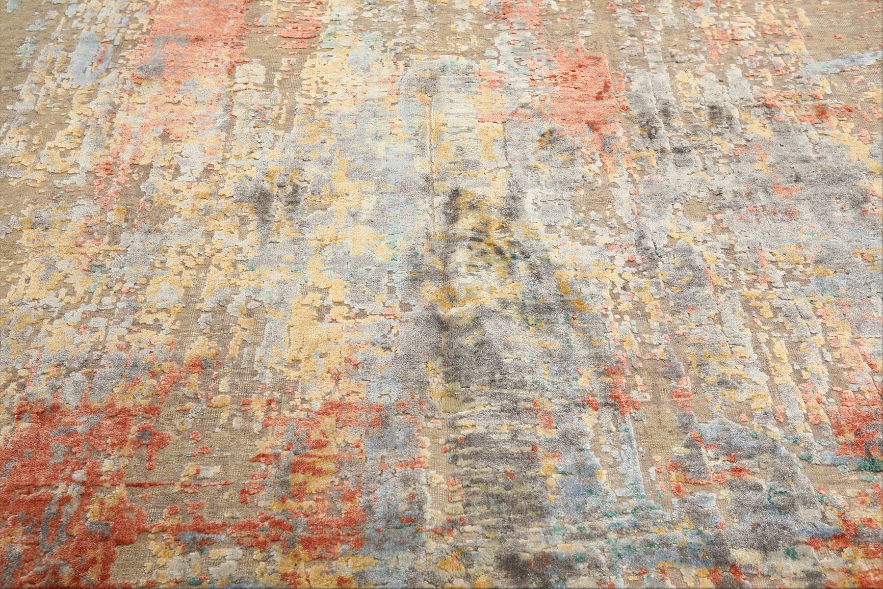 9x12 Beige, Coral, Aqua Color Hand Knotted Sherpa Wool & Bamboo Silk Modern & Contemporary Oriental Rug