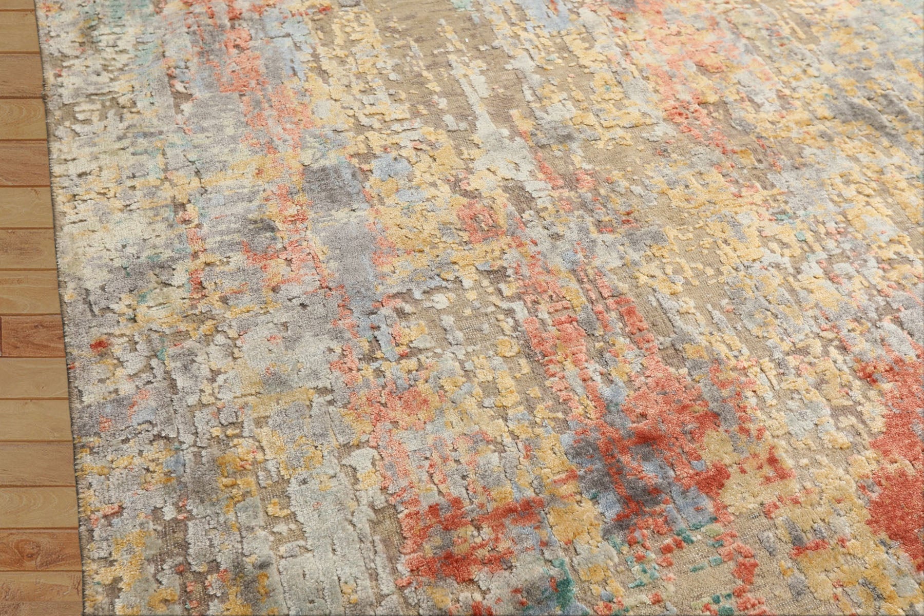 9x12 Beige, Coral, Aqua Color Hand Knotted Sherpa Wool & Bamboo Silk Modern & Contemporary Oriental Rug